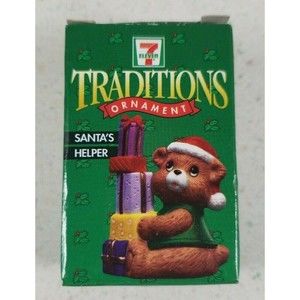 7 Eleven Citgo 1997 Traditions Christmas Ornament  SANTA'S HELPER Teddy Bear NIB